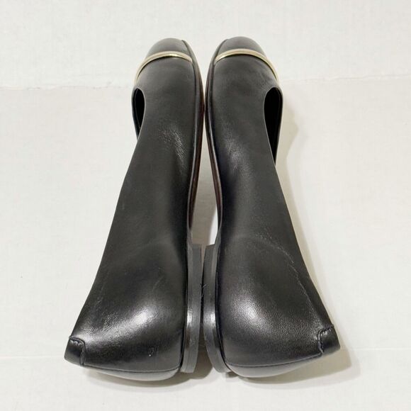 AGL Attilio Giusti Leombruni Round Cap Toe Black Ballet Flats Silver Bar Accent - Picture 4 of 9